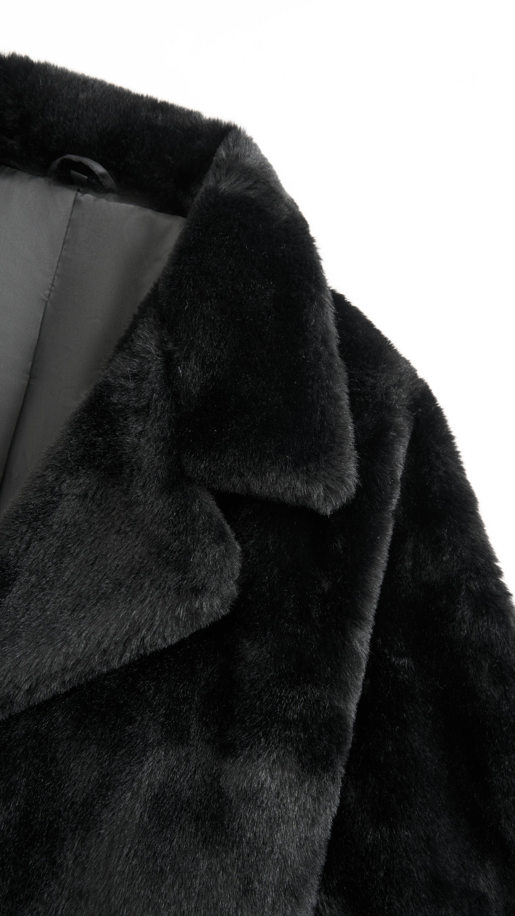 Cappotto lungo in peluche sintetica con colletto a revers