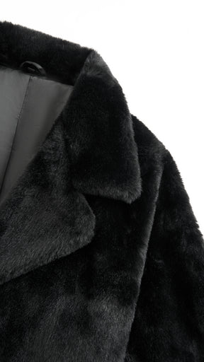 Cappotto lungo in peluche sintetica con colletto a revers