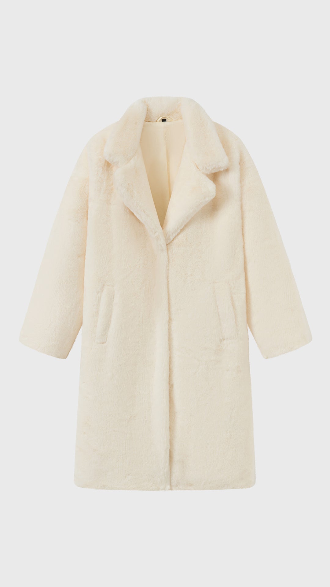 Cappotto lungo in peluche sintetica con colletto a revers