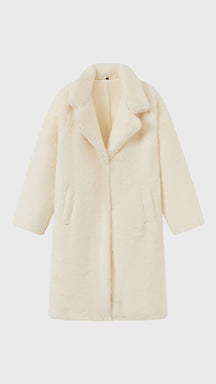 Cappotto lungo in peluche sintetica con colletto a revers