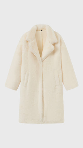 Cappotto lungo in peluche sintetica con colletto a revers