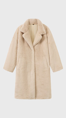 Cappotto lungo in peluche sintetica con colletto a revers