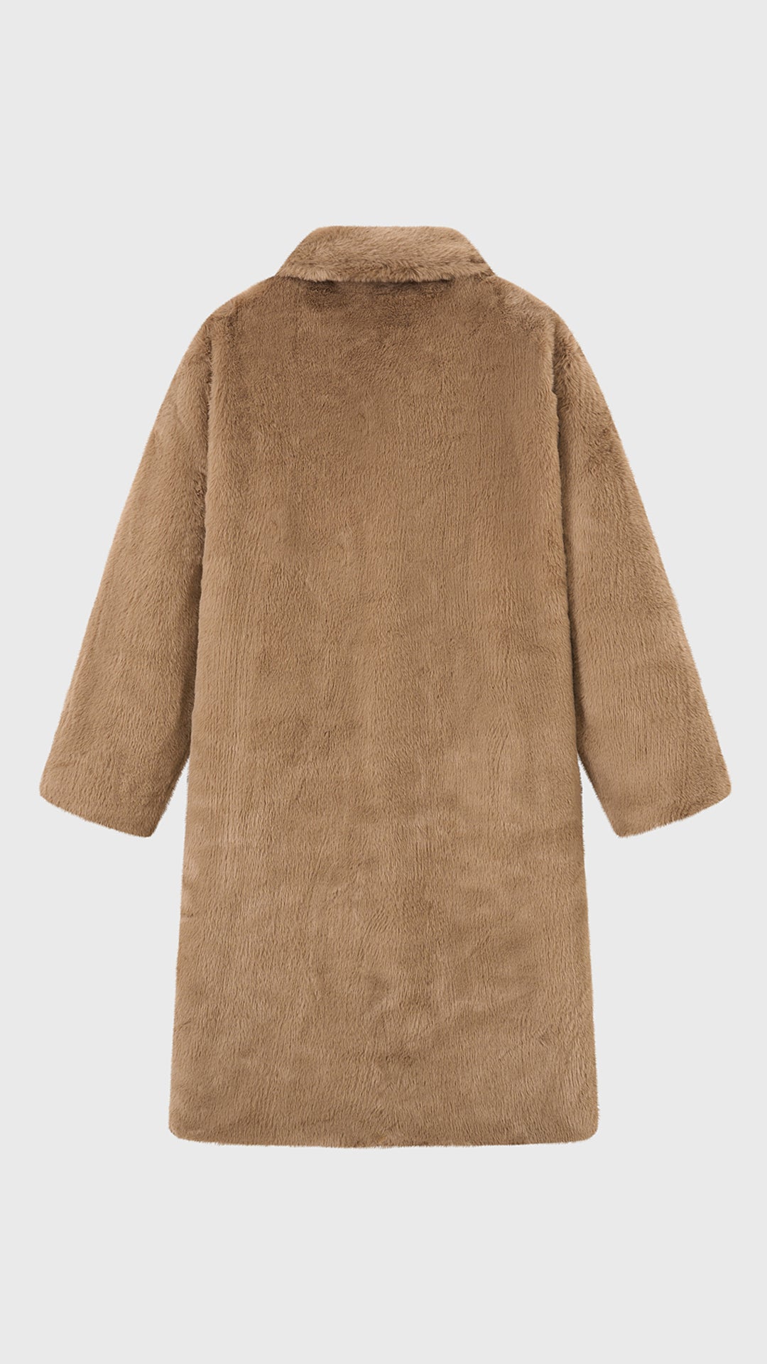 Cappotto lungo in peluche sintetica con colletto a revers