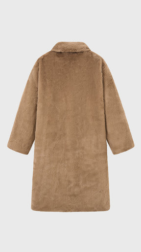 Cappotto lungo in peluche sintetica con colletto a revers
