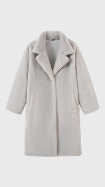 Cappotto lungo in peluche sintetica con colletto a revers