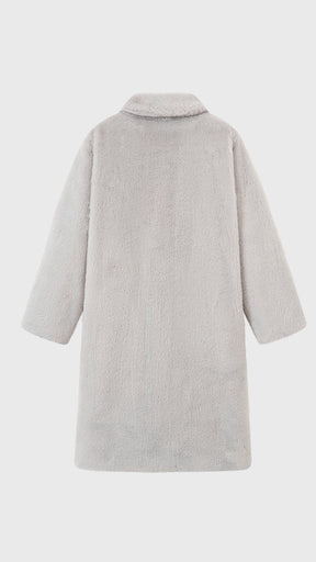 Cappotto lungo in peluche sintetica con colletto a revers