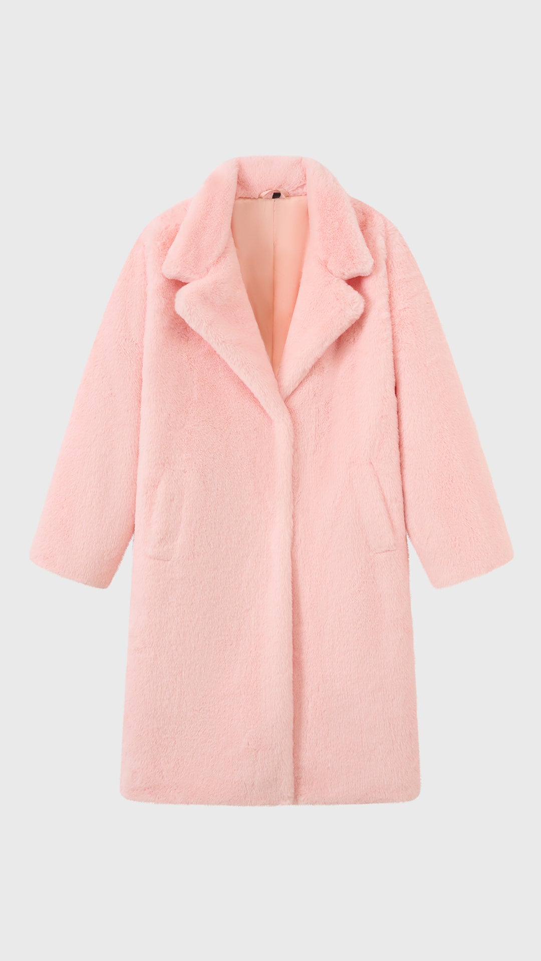 Cappotto lungo in peluche sintetica con colletto a revers