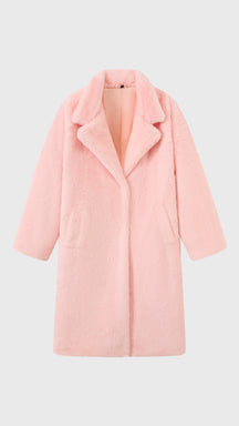 Cappotto lungo in peluche sintetica con colletto a revers