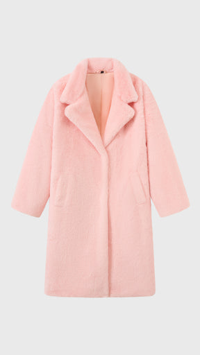 Cappotto lungo in peluche sintetica con colletto a revers
