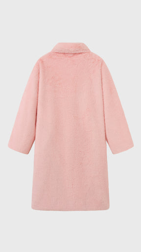 Cappotto lungo in peluche sintetica con colletto a revers