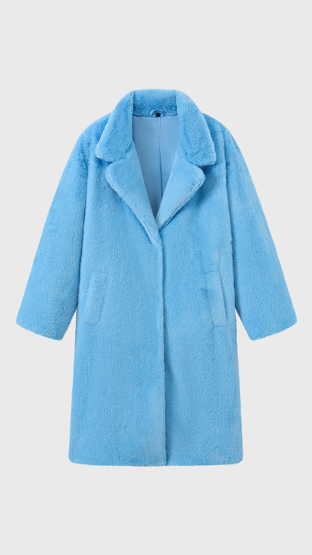 Cappotto lungo in peluche sintetica con colletto a revers