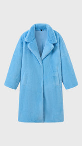 Cappotto lungo in peluche sintetica con colletto a revers