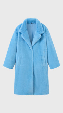 Cappotto lungo in peluche sintetica con colletto a revers