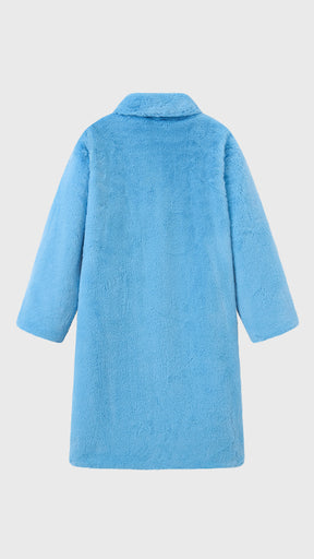 Cappotto lungo in peluche sintetica con colletto a revers