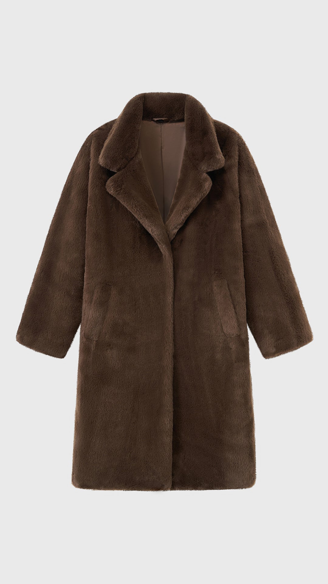 Cappotto lungo in peluche sintetica con colletto a revers