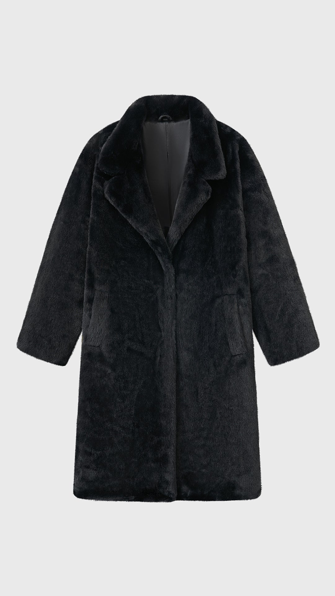 Cappotto lungo in peluche sintetica con colletto a revers