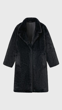 Cappotto lungo in peluche sintetica con colletto a revers