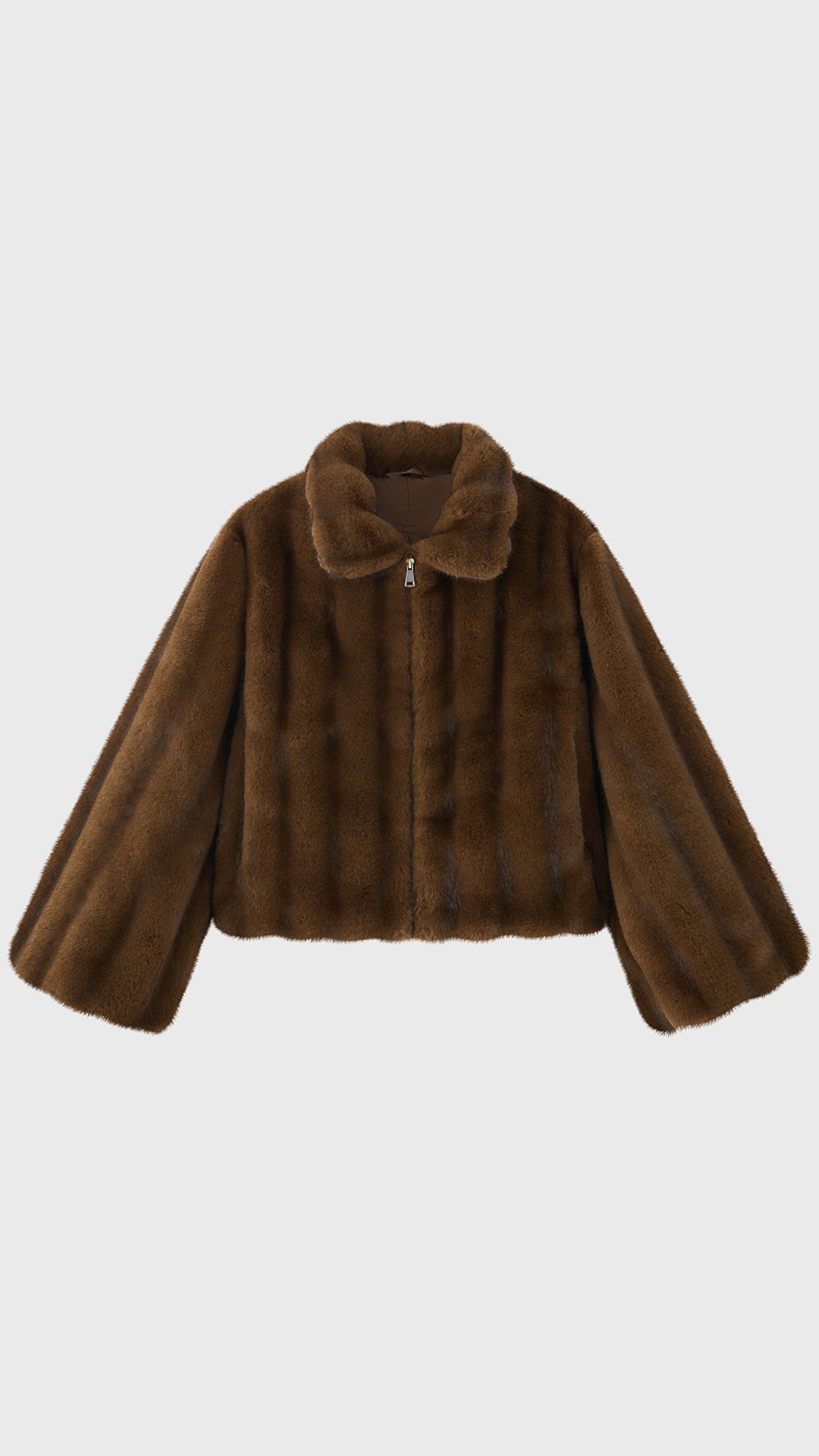 Giacca cropped in pelliccia sintetica con collo e zip frontale