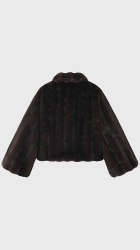 Giacca cropped in pelliccia sintetica con collo e zip frontale