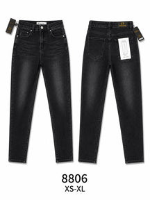 Pantaloni jeans slim vita alta donna, pantaloni a sigaretta lavaggio sfumato, casual everyday, taglie XS-XL