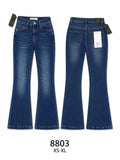 Pantaloni jeans a zampa vita alta donna, modello classico lavaggio sfumato, pantaloni casual di tendenza, taglie XS-XL