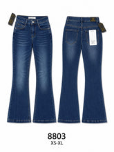 Pantaloni jeans a zampa vita alta donna, modello classico lavaggio sfumato, pantaloni casual di tendenza, taglie XS-XL