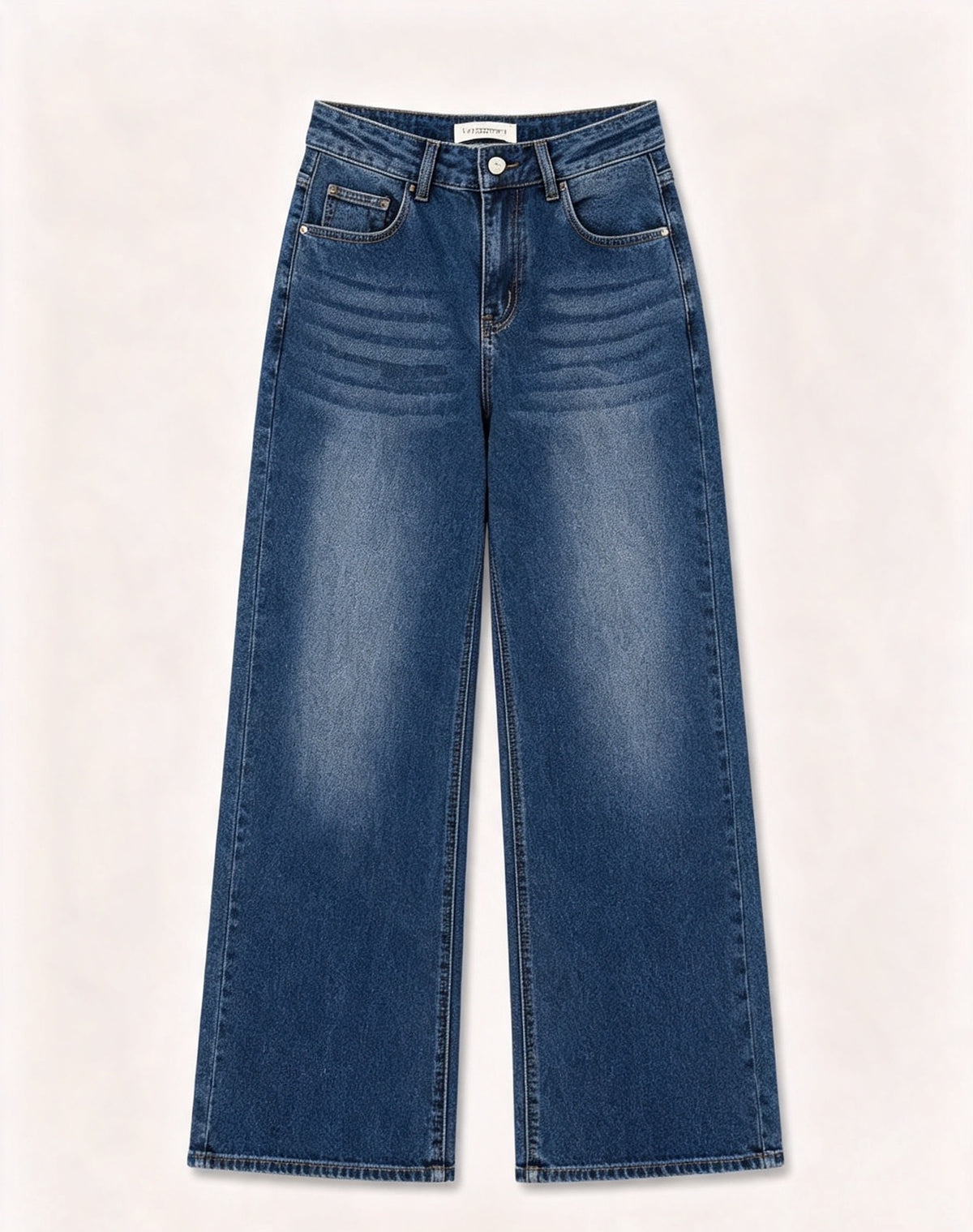 Pantaloni jeans a gamba larga vita alta donna, jeans basic larghi effetto sfumato, modello casual quotidiano, taglie XS-XL