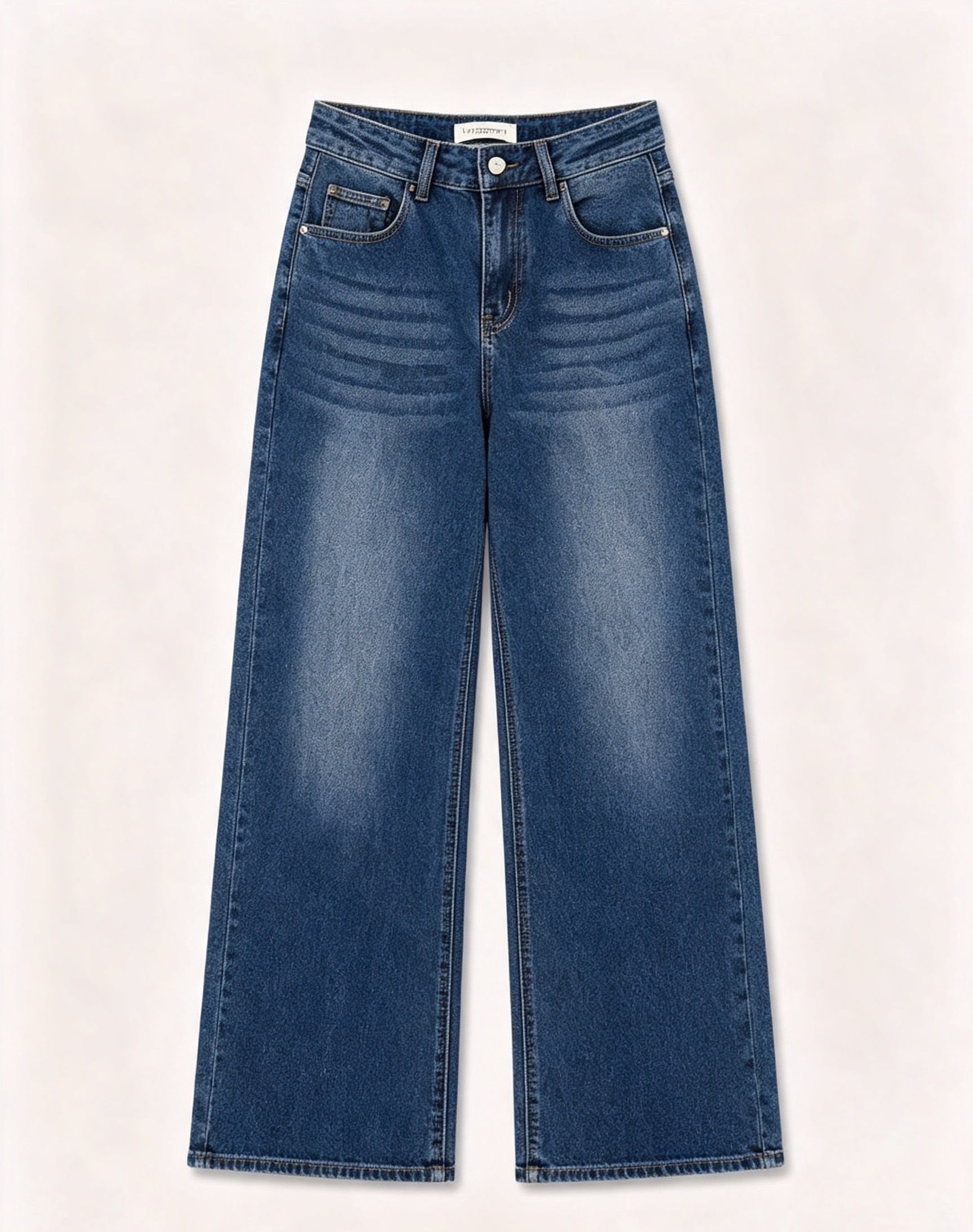 Pantaloni jeans a gamba larga vita alta donna, jeans basic larghi effetto sfumato, modello casual quotidiano, taglie XS-XL