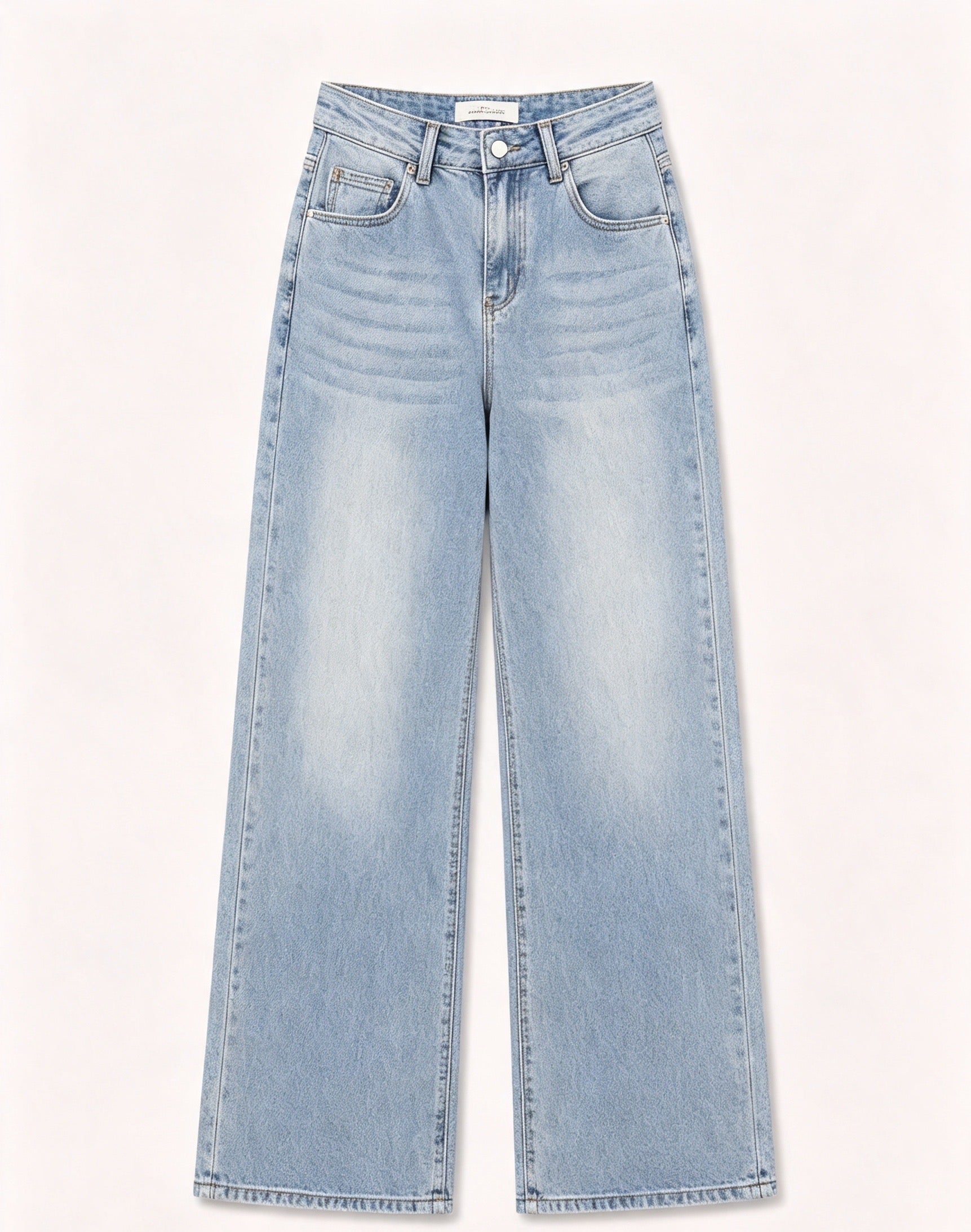 Pantaloni jeans a gamba larga vita alta donna, jeans basic larghi effetto sfumato, modello casual quotidiano, taglie XS-XL