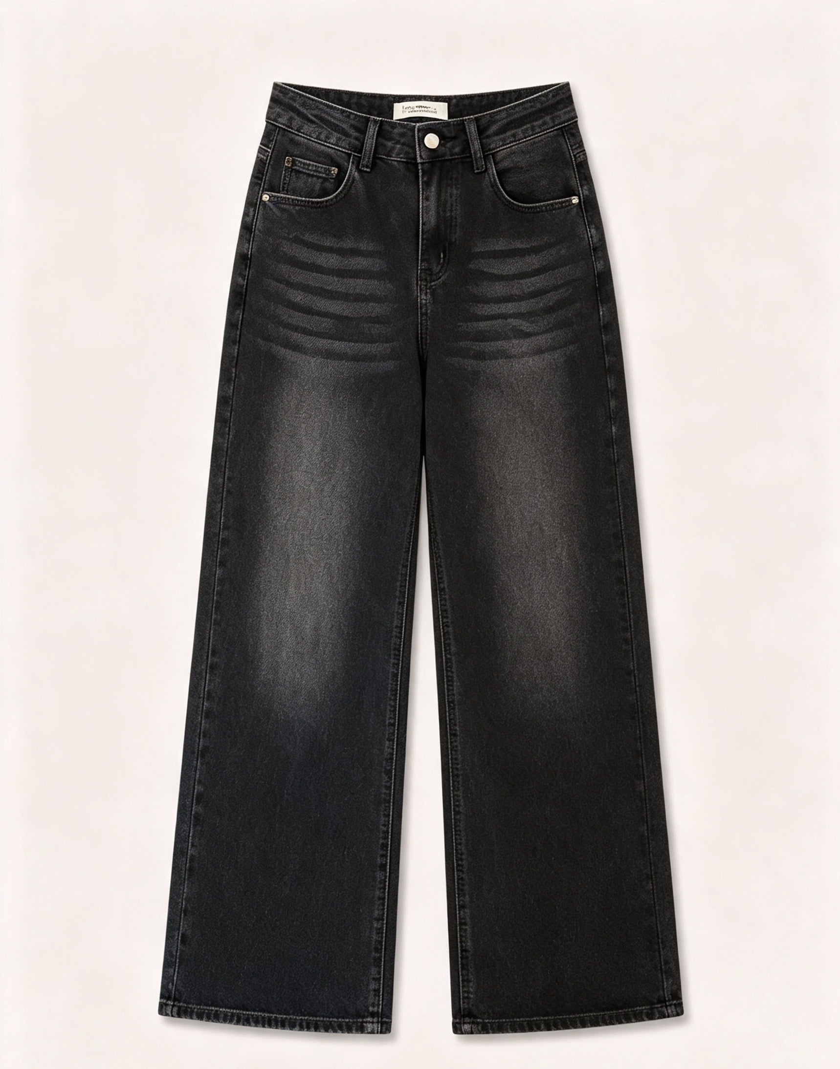 Pantaloni jeans a gamba larga vita alta donna, jeans basic larghi effetto sfumato, modello casual quotidiano, taglie XS-XL