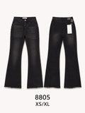 Pantaloni jeans a zampa vita alta donna, jeans effetto lavaggio sbiadito con orlo sfilato, modello casual, taglie XS-XL