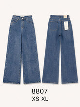 Pantaloni jeans a gamba larga vita alta donna, jeans larghi casual, modello basic senza decorazioni, taglie XS-XL