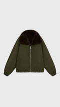 Giacca Corta Invernale Donna Doppio Uso, Collo Ampio in Peluche Sintetico, Chiusura con Zip, Giacca Bomber Reversibile Casual