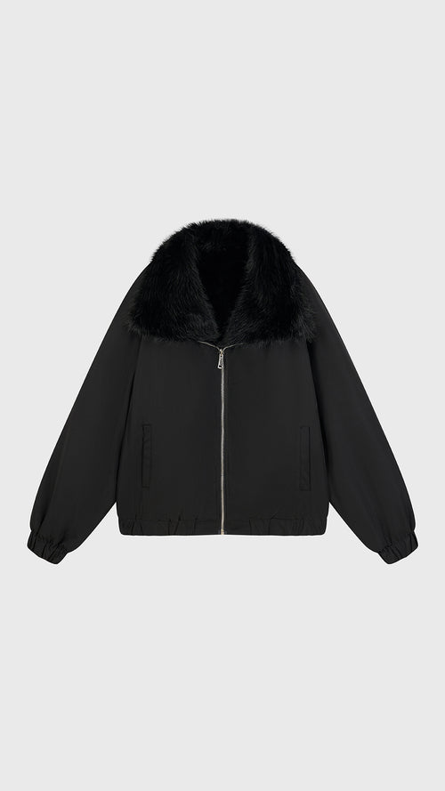 Giacca Corta Invernale Donna Doppio Uso, Collo Ampio in Peluche Sintetico, Chiusura con Zip, Giacca Bomber Reversibile Casual