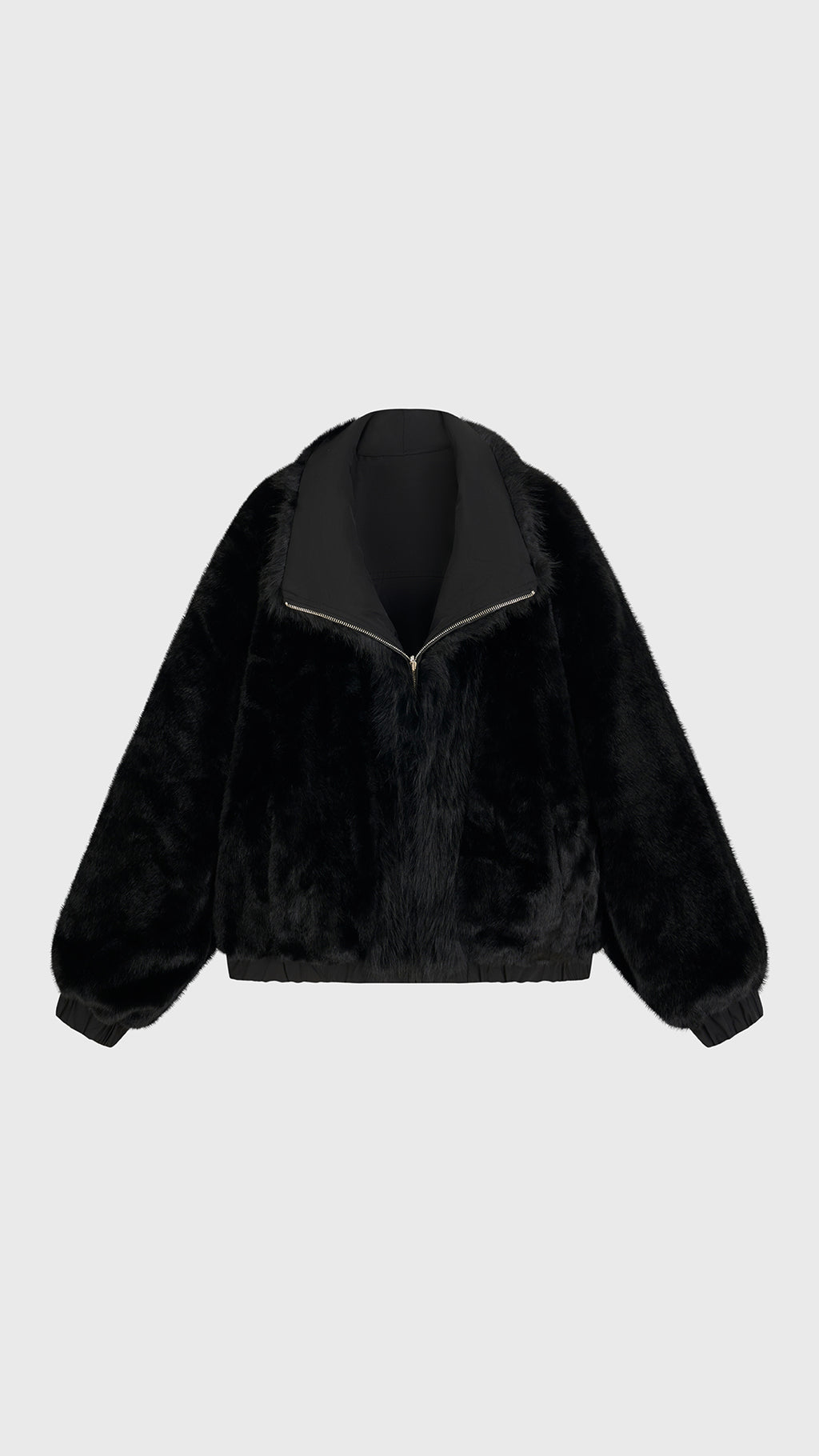 Giacca Corta Invernale Donna Doppio Uso, Collo Ampio in Peluche Sintetico, Chiusura con Zip, Giacca Bomber Reversibile Casual