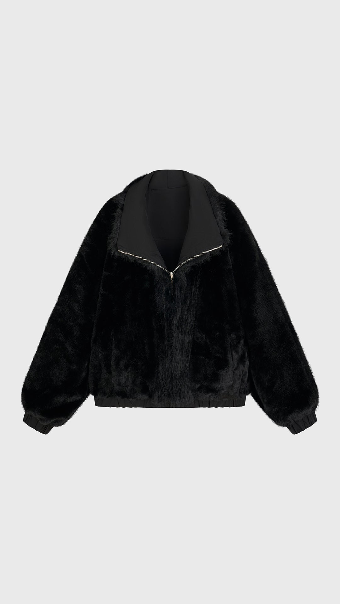 Giacca Corta Invernale Donna Doppio Uso, Collo Ampio in Peluche Sintetico, Chiusura con Zip, Giacca Bomber Reversibile Casual