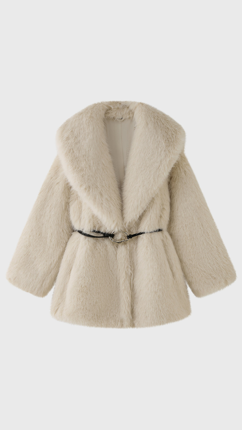 Cappotto Donna in Pelliccia Sintetica con Cintura, Giacca Elegante a Collo Ampio, Modello Avvolgente Caldo per Autunno Inverno