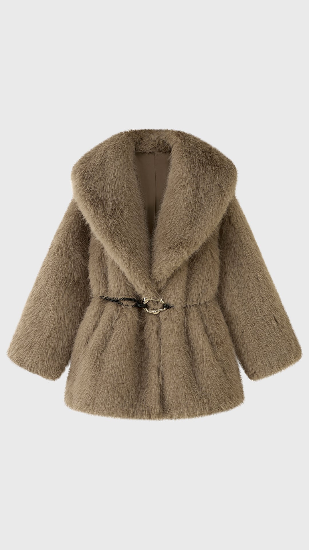 Cappotto Donna in Pelliccia Sintetica con Cintura, Giacca Elegante a Collo Ampio, Modello Avvolgente Caldo per Autunno Inverno