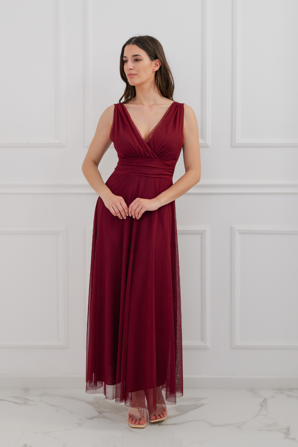 Abito da damigella in tulle con scollo a V Flavia