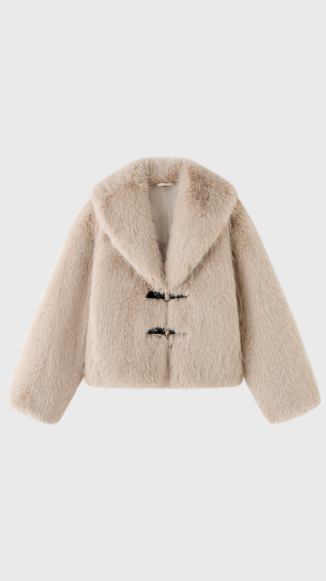 Giacca Corta in Eco Pelliccia Donna, Colletto Ampio, Chiusura con Fibbie, Cappotto Invernale Elegante