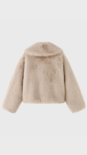 Giacca Corta in Eco Pelliccia Donna, Colletto Ampio, Chiusura con Fibbie, Cappotto Invernale Elegante
