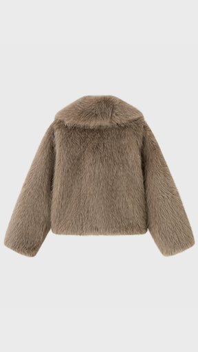 Giacca Corta in Eco Pelliccia Donna, Colletto Ampio, Chiusura con Fibbie, Cappotto Invernale Elegante