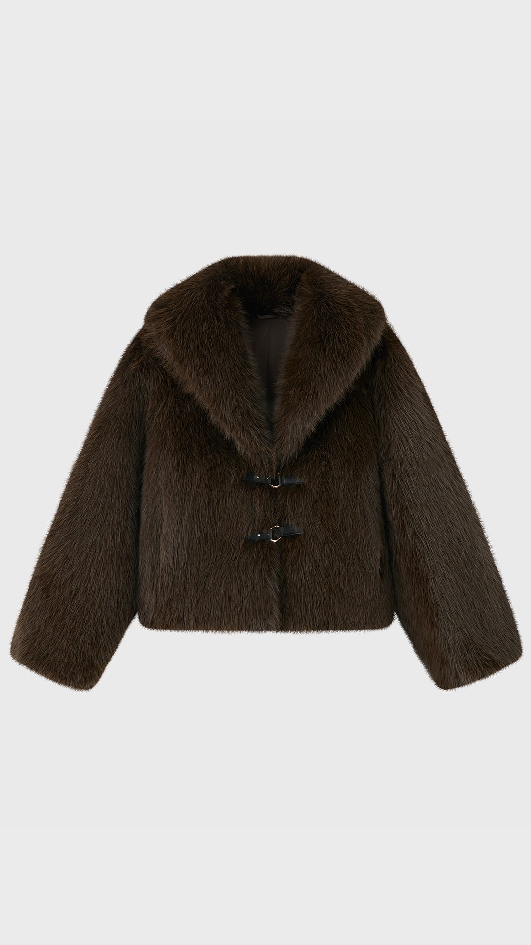 Giacca Corta in Eco Pelliccia Donna, Colletto Ampio, Chiusura con Fibbie, Cappotto Invernale Elegante
