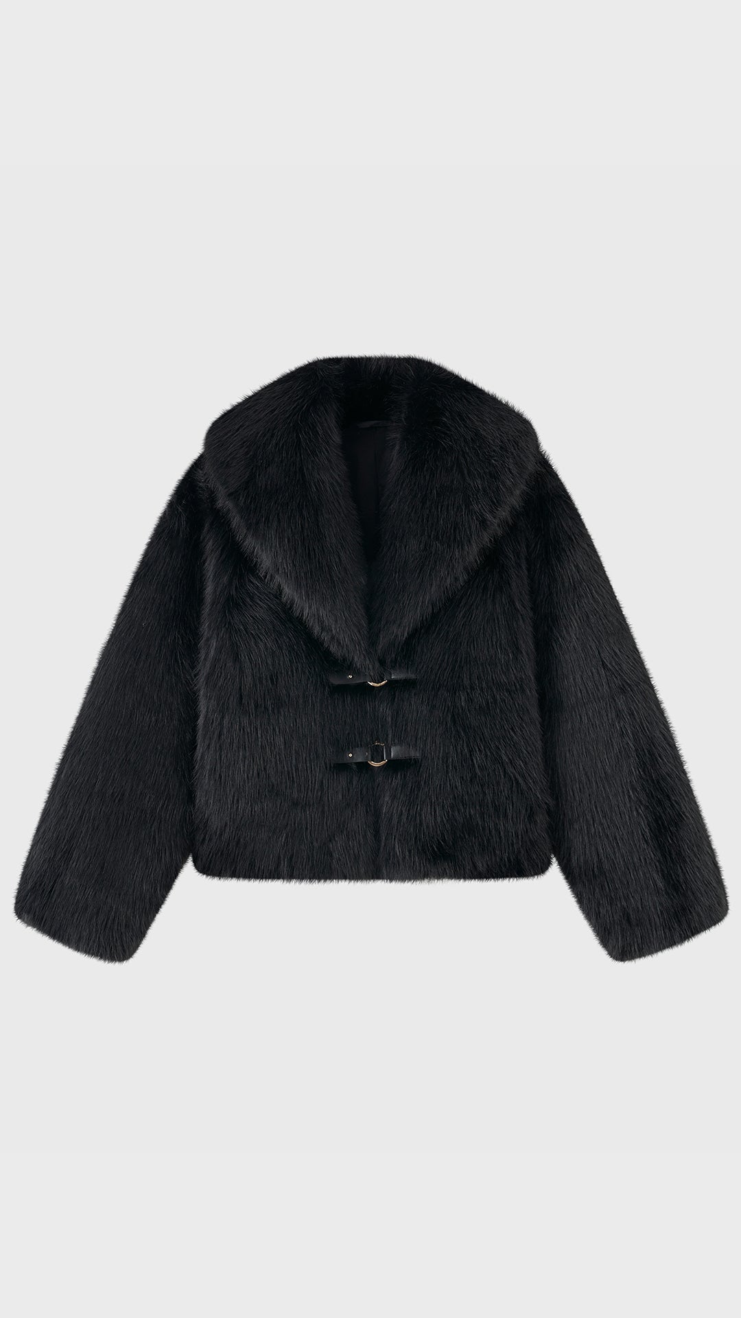 Giacca Corta in Eco Pelliccia Donna, Colletto Ampio, Chiusura con Fibbie, Cappotto Invernale Elegante