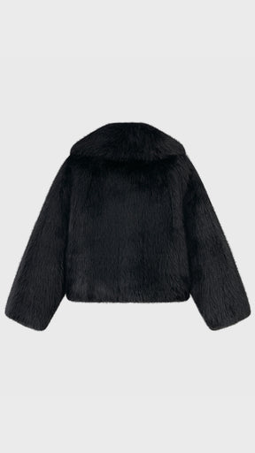 Giacca Corta in Eco Pelliccia Donna, Colletto Ampio, Chiusura con Fibbie, Cappotto Invernale Elegante