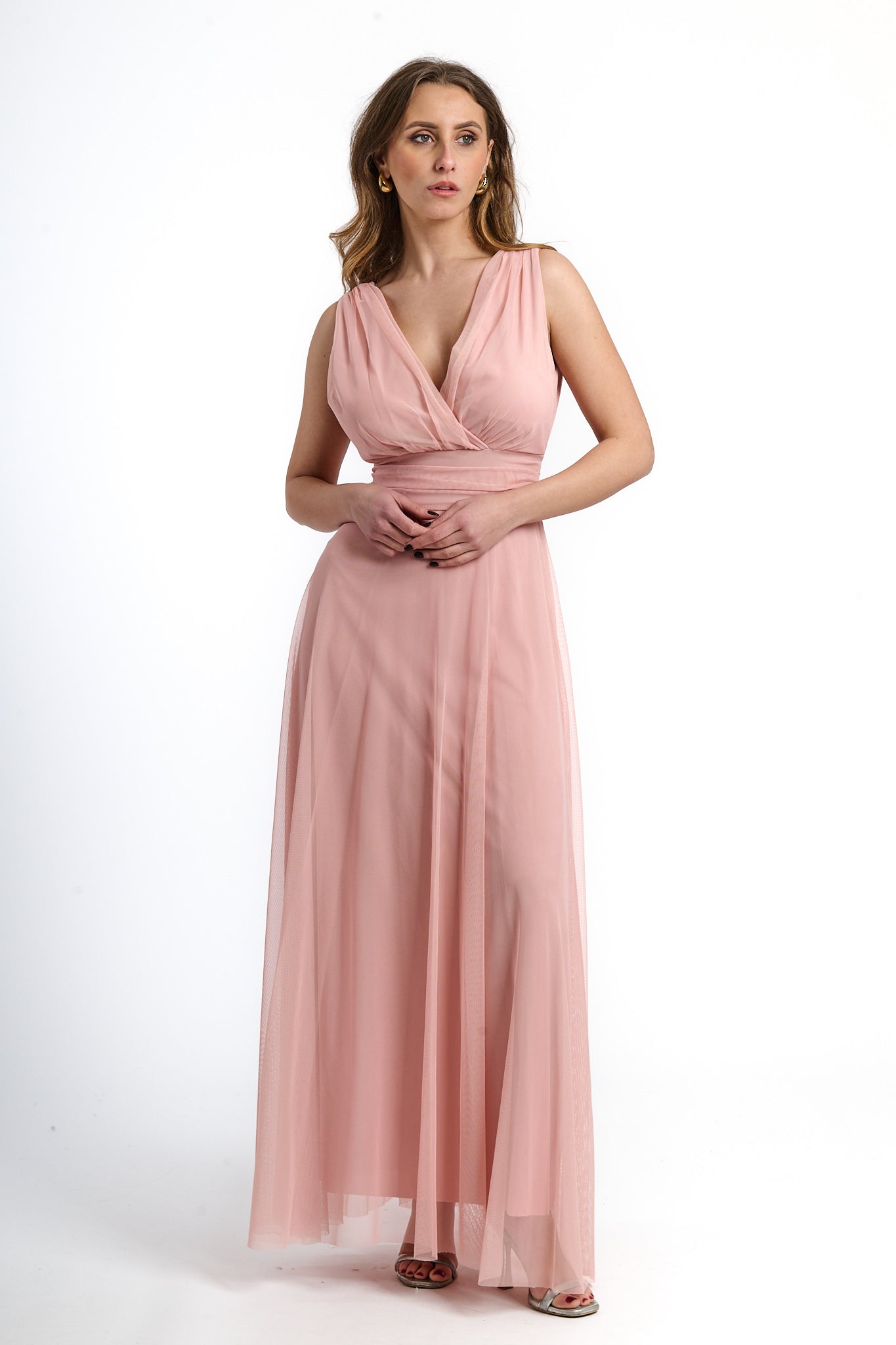 Abito da damigella in tulle con scollo a V Flavia