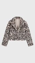 Giacca Corta Donna in Pelliccia Sintetica Stampa Leopardo, Cappotto con Collo a Revers, Modello Trendy Caldo per Autunno Inverno