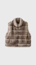 Gilet Senza Maniche Donna in Pelliccia Sintetica, Modello Collo Alto Elegante, Gilet Corto Invernale Casual per Abbinamenti Outfit