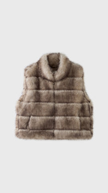 Gilet Senza Maniche Donna in Pelliccia Sintetica, Modello Collo Alto Elegante, Gilet Corto Invernale Casual per Abbinamenti Outfit