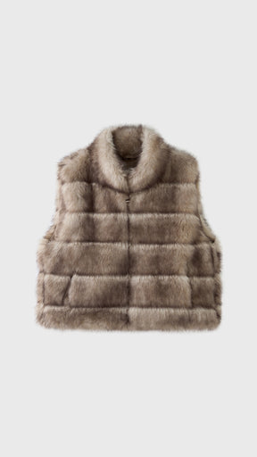 Gilet Senza Maniche Donna in Pelliccia Sintetica, Modello Collo Alto Elegante, Gilet Corto Invernale Casual per Abbinamenti Outfit